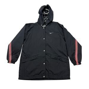 Vintage Nike Jacket Womens Small S Black Red Windbreaker Snap Long Sleeve 90s